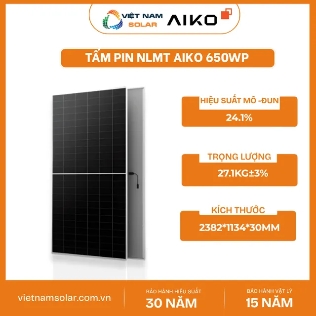 AIKO-G650-MCH72Dw -Tấm Pin NLMT Aiko 650WP – STELLAR 1N+72
