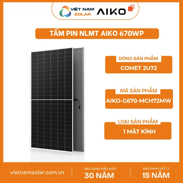 AIKO-A670-MDE72Mw – Tấm Pin NLMT Aiko 670WP – COMET 3N72