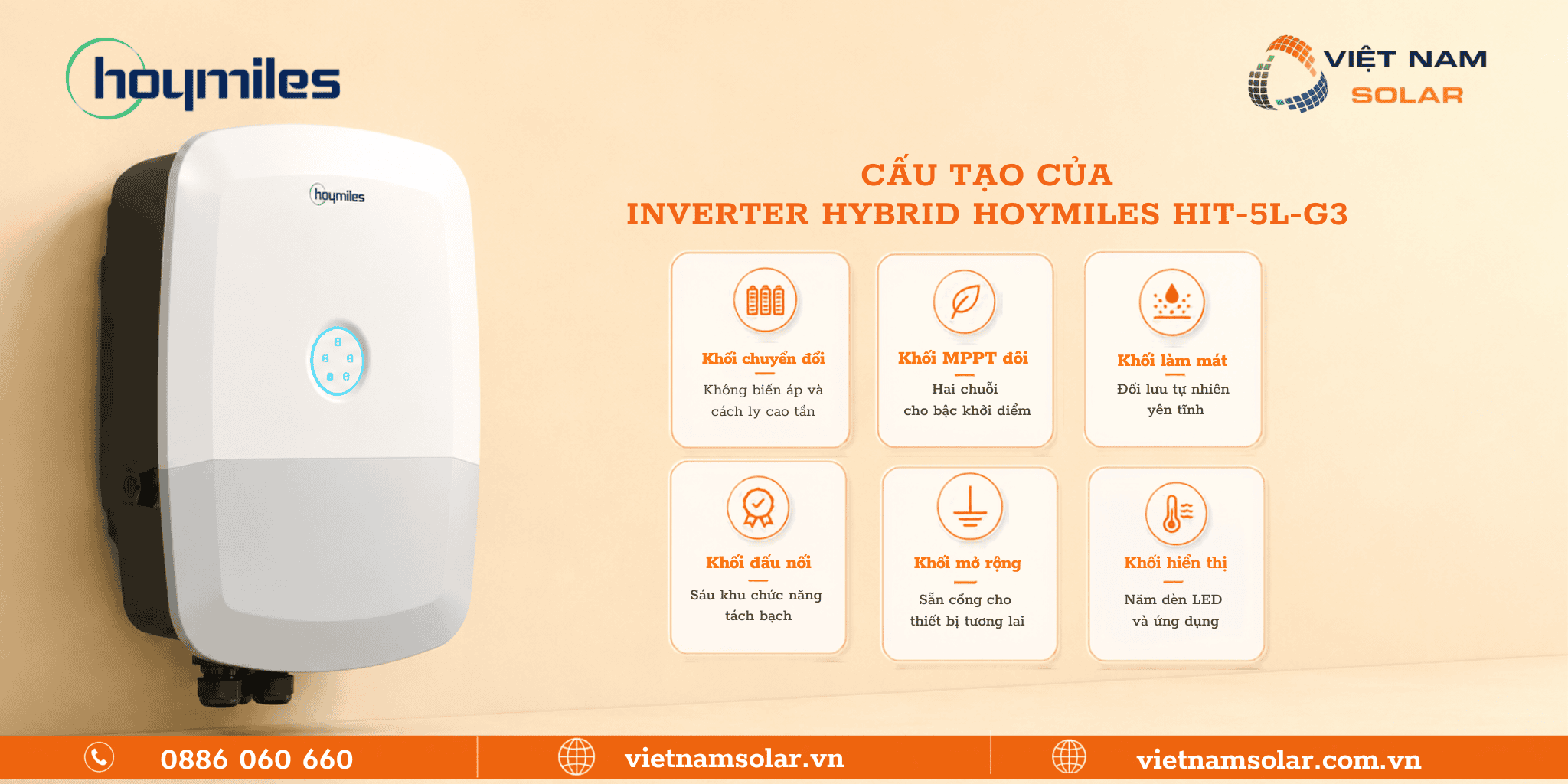 Cấu tạo HIT-5L-G3 inverter hybrid Hoymiles 5kW 3 pha áp thấp