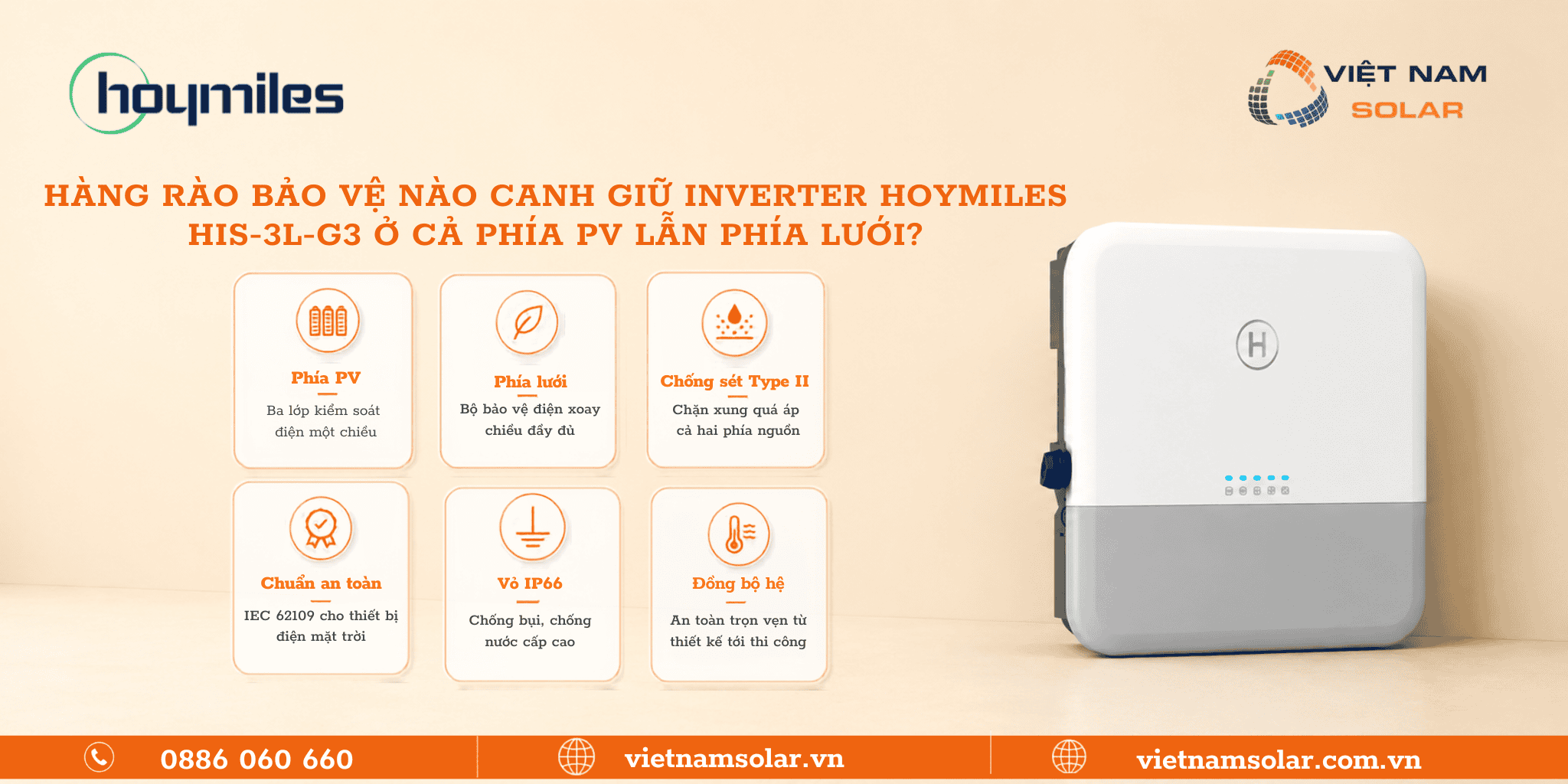 Hàng rào bảo vệ HIS-3L-G3 inverter hybrid Hoymiles 3kW 1 pha áp thấp