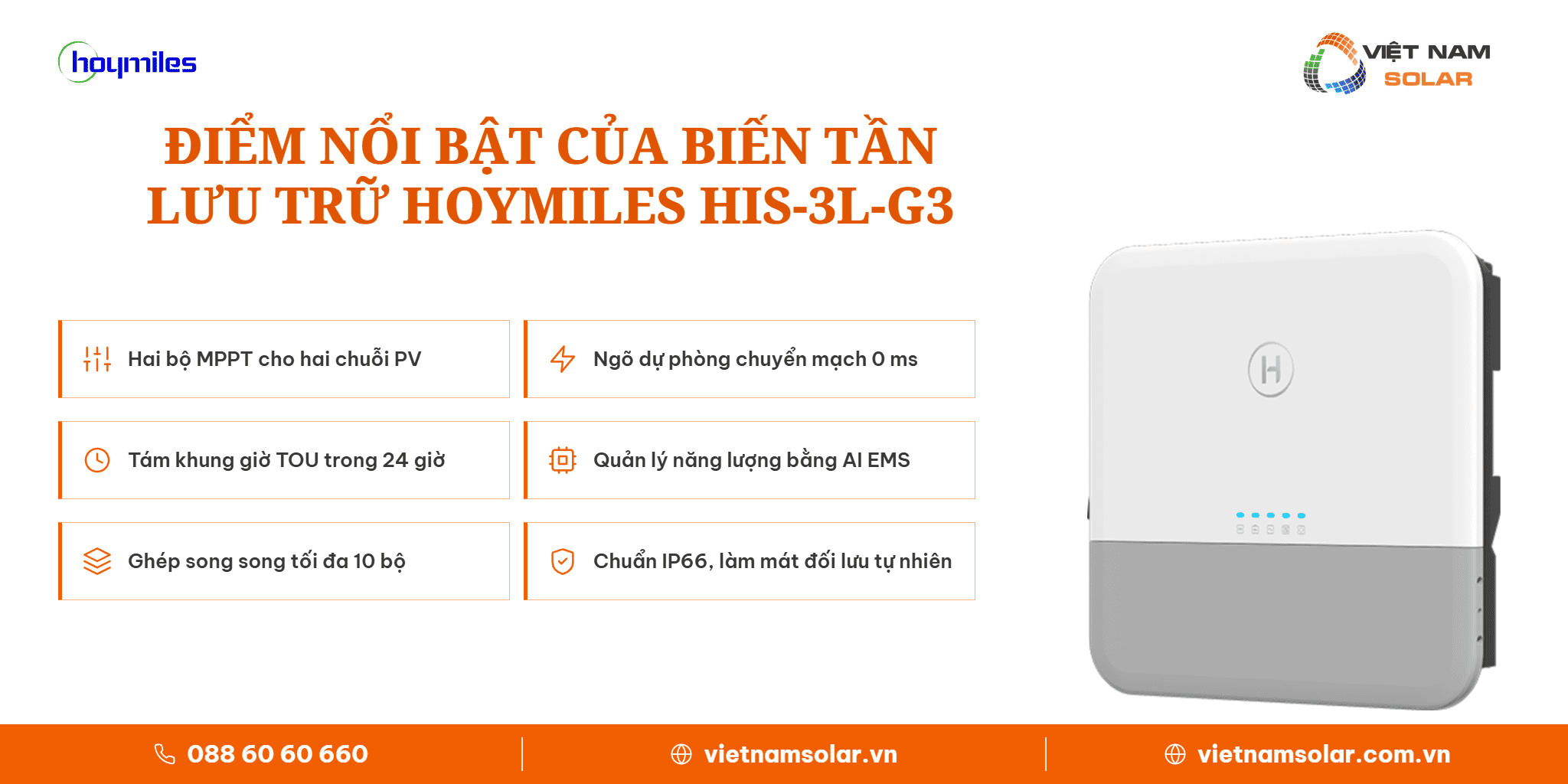 HIS-3L-G3 - Inverter Hybrid Hoymiles 3kW 1 Pha (Áp Thấp) 1 Điểm nổi bật của inverter hybrid Hoymiles HIS-3L-G3 3 kW một pha