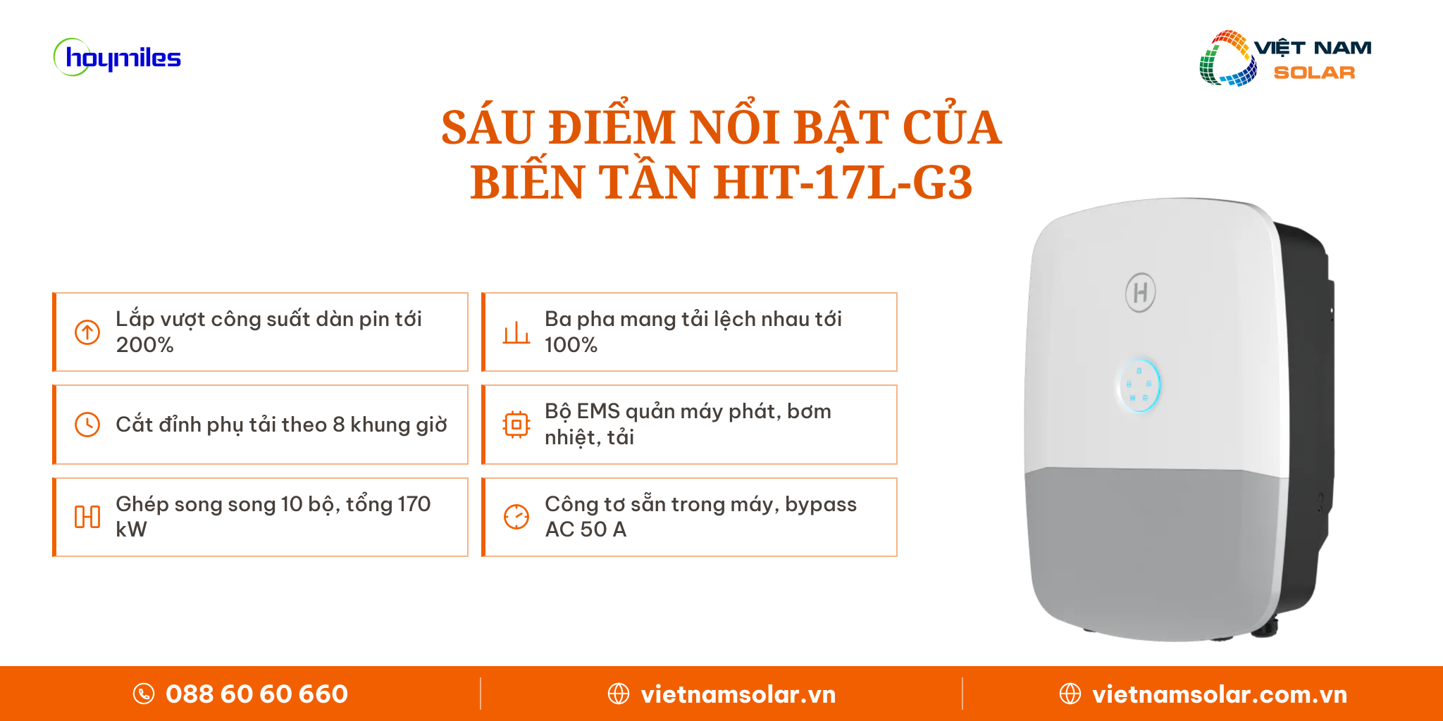 Inverter hybrid Hoymiles HIT-17L-G3 17 kW ba pha áp thấp, các điểm nổi bật về công suất và tính năng