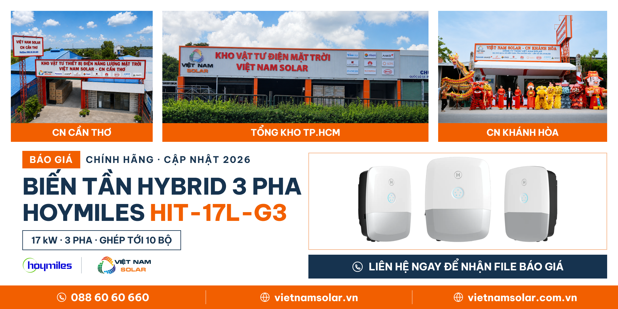 Inverter hybrid Hoymiles HIT-17L-G3 17 kW ba pha áp thấp, cách nhận báo giá tại Việt Nam Solar