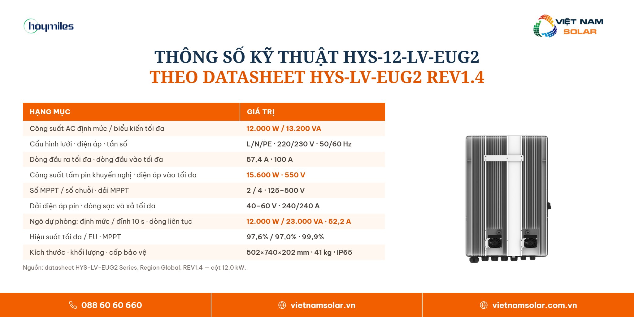 HYS-12-LV-EUG2 - Inverter Hybrid Hoymiles 12kW 1 Pha (Áp Thấp) 11 HYS-12-LV-EUG2 - bảng thông số kỹ thuật, inverter hybrid Hoymiles 12kW 1 pha áp thấp