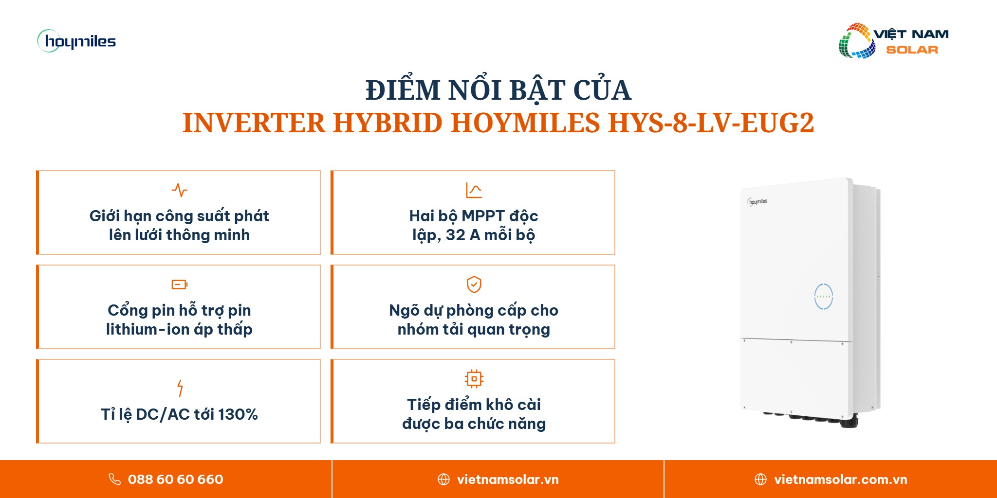 HYS-8-LV-EUG2 - Inverter Hybrid Hoymiles 8kW 1 Pha (Áp Thấp) 2 HYS-8-LV-EUG2 - điểm nổi bật, inverter hybrid Hoymiles 8kW 1 pha áp thấp