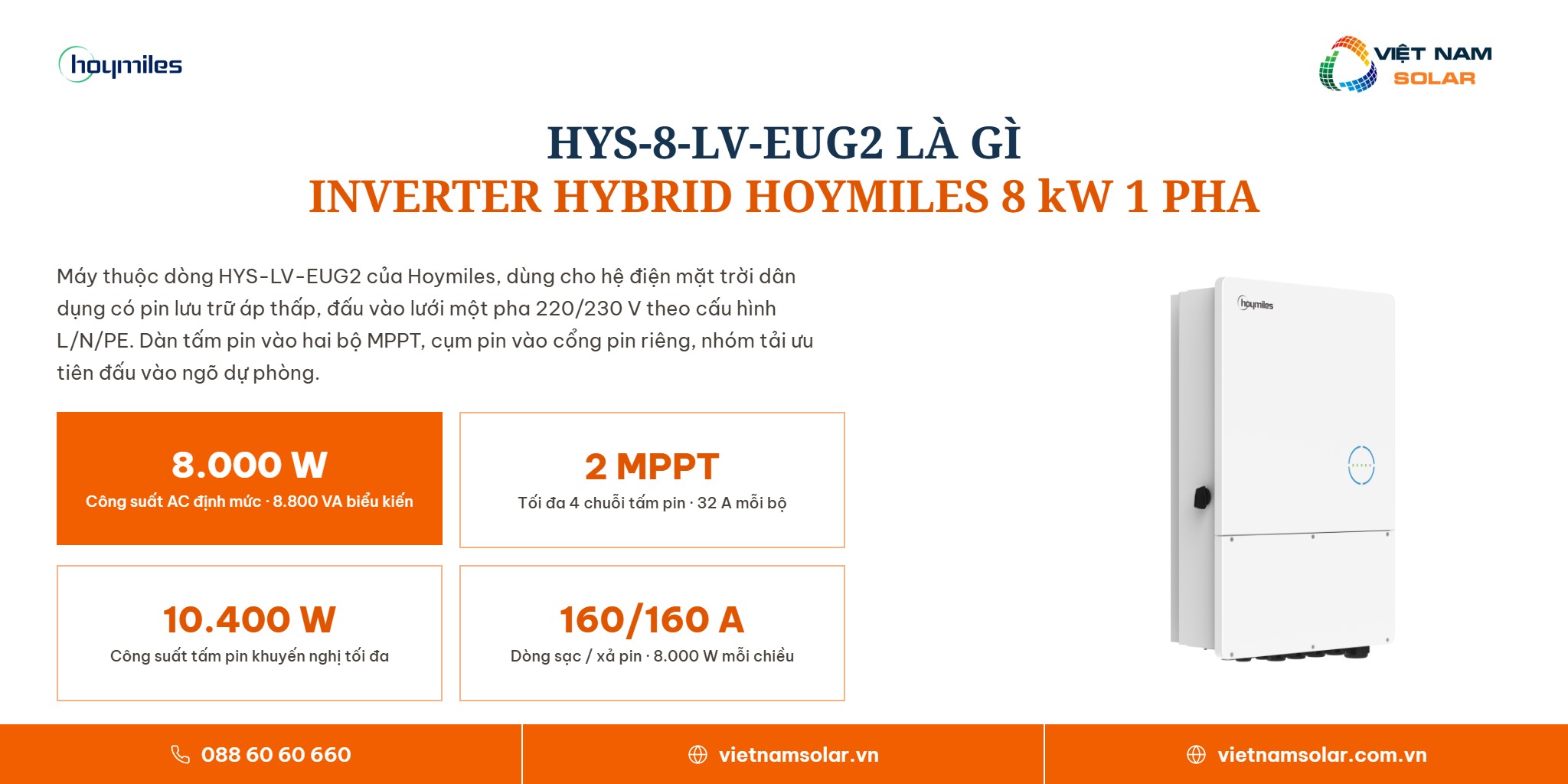 HYS-8-LV-EUG2 - Inverter Hybrid Hoymiles 8kW 1 Pha (Áp Thấp) 1 HYS-8-LV-EUG2 - thông tin sản phẩm, inverter hybrid Hoymiles 8kW 1 pha áp thấp