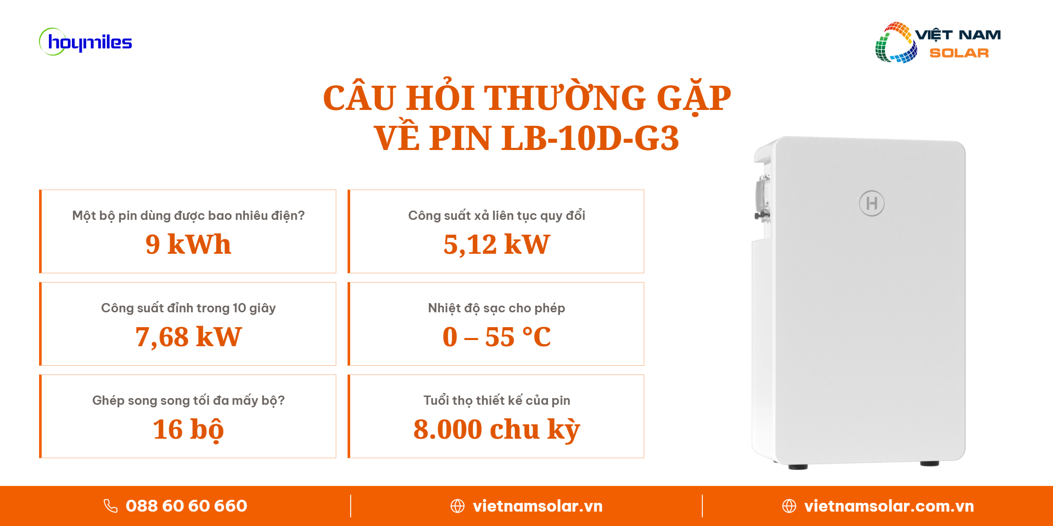 LB-10D-G3 - Pin Lưu Trữ Điện Lithium Hoymiles 10kWh (Áp Thấp) 9 Câu hỏi thường gặp về dung lượng dùng được và công suất pin lưu trữ điện Hoymiles LB-10D-G3