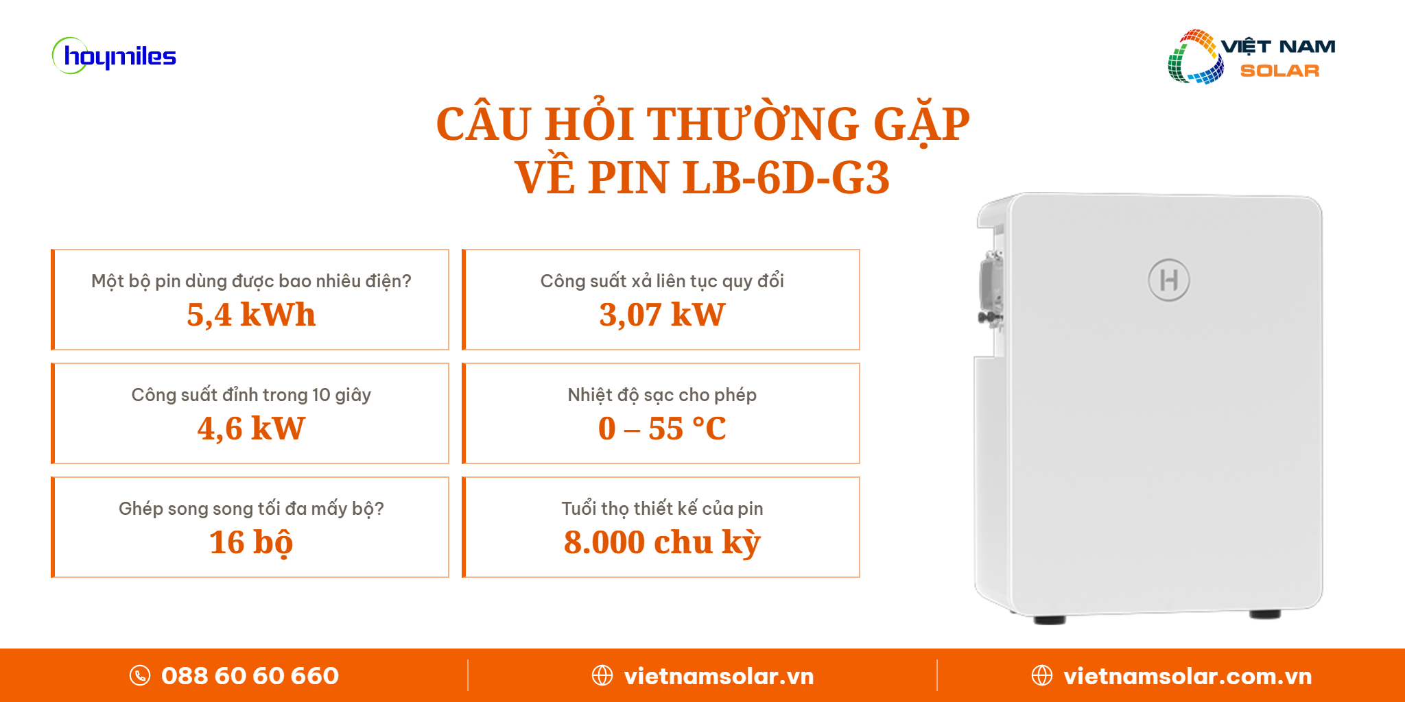 LB-6D-G3 - Pin Lưu Trữ Điện Lithium Hoymiles 6kWh (Áp Thấp) 9 Câu hỏi thường gặp về dung lượng và công suất pin lithium Hoymiles LB-6D-G3