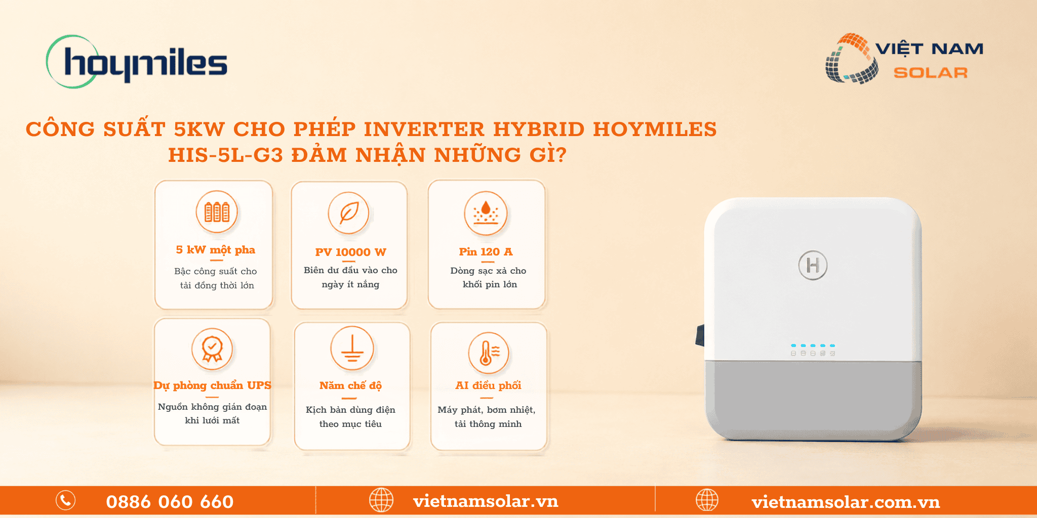 Nhiệm vụ HIS-5L-G3 inverter hybrid Hoymiles 5kW 1 pha áp thấp