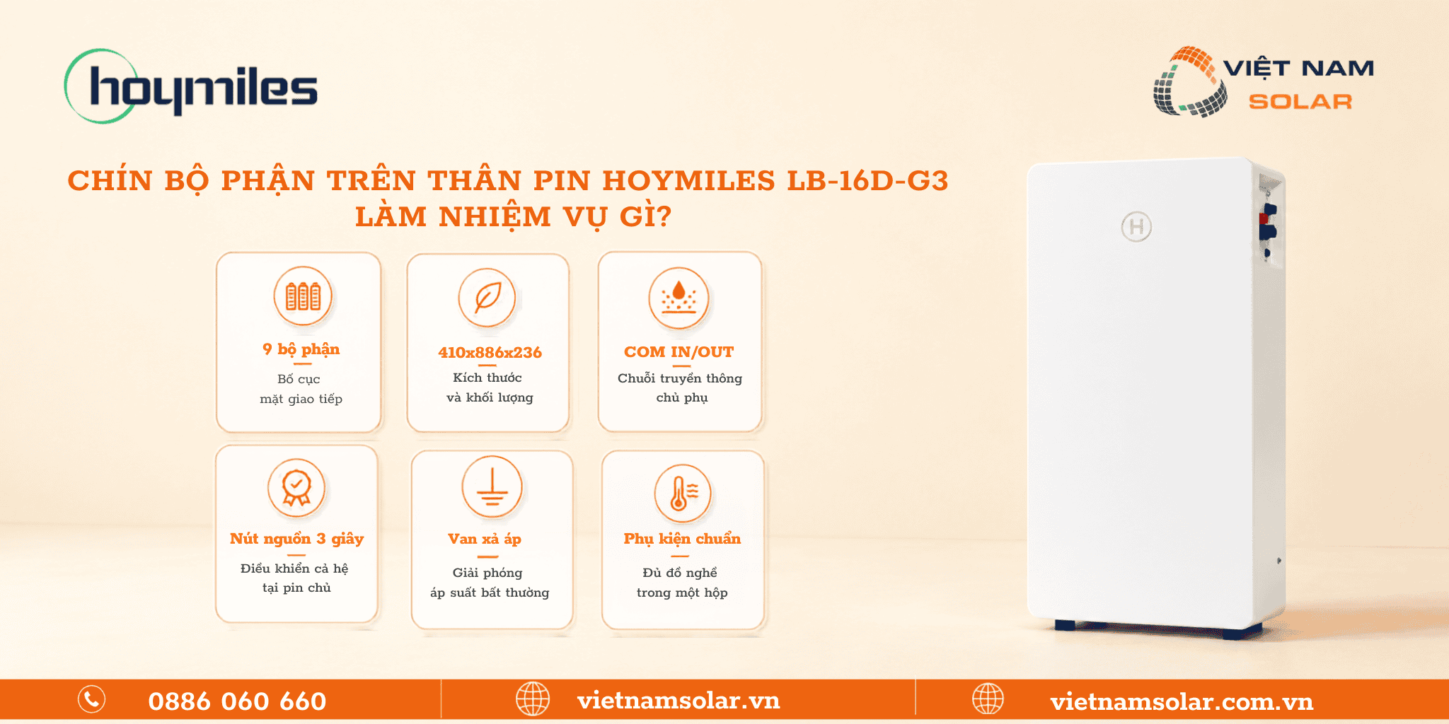 Nhiệm vụ các bộ phận LB-16D-G3 pin lưu trữ điện lithium Hoymiles 16kWh áp thấp