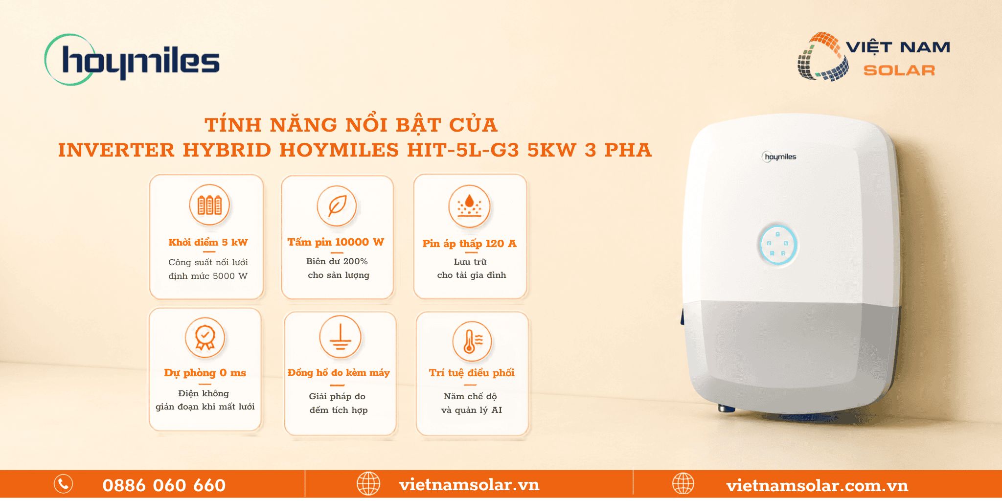 Tính năng nổi bật HIT-5L-G3 inverter hybrid Hoymiles 5kW 3 pha áp thấp