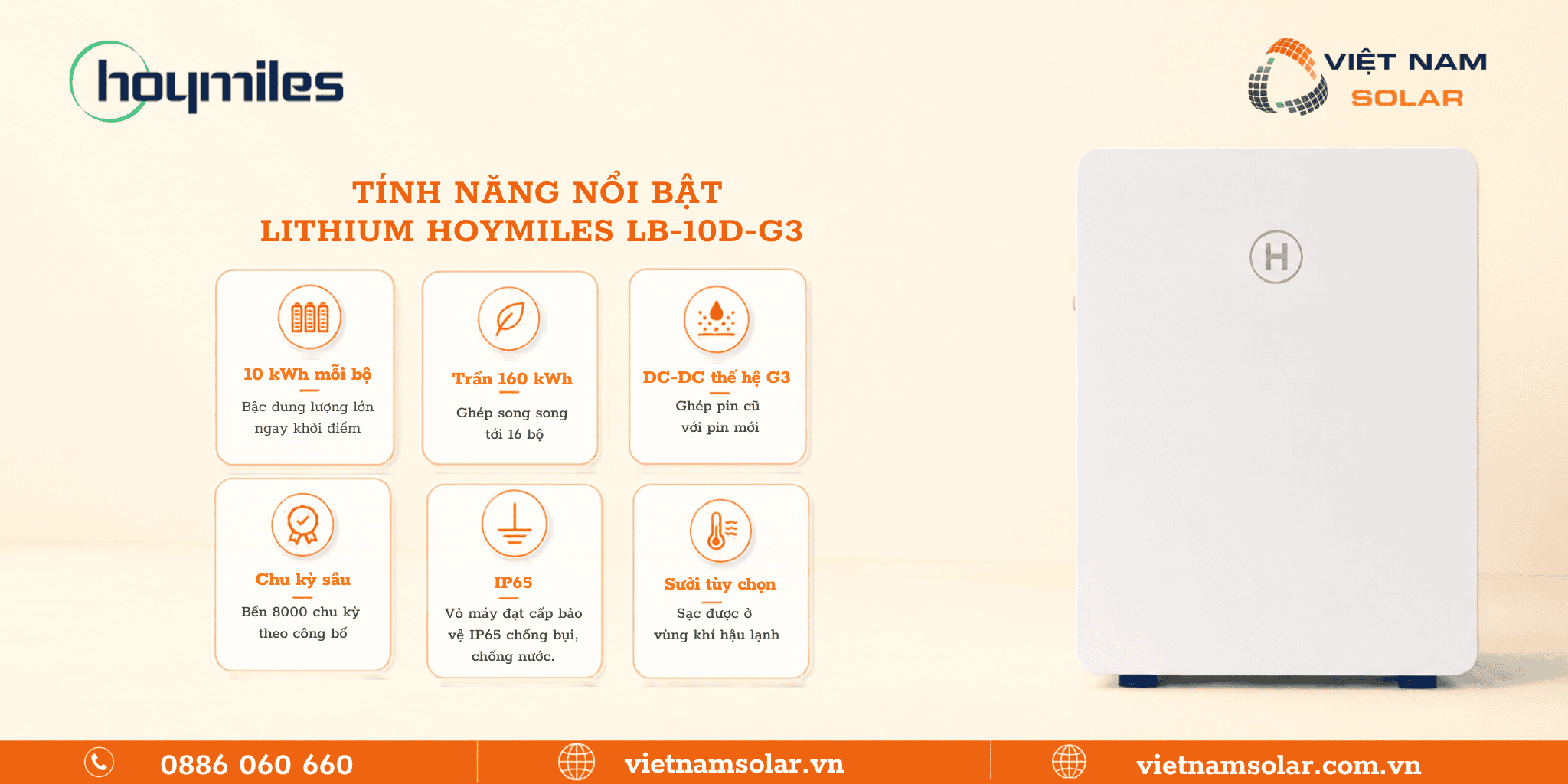 Tính năng nổi bật LB-10D-G3 pin lưu trữ điện lithium Hoymiles 10kWh áp thấp