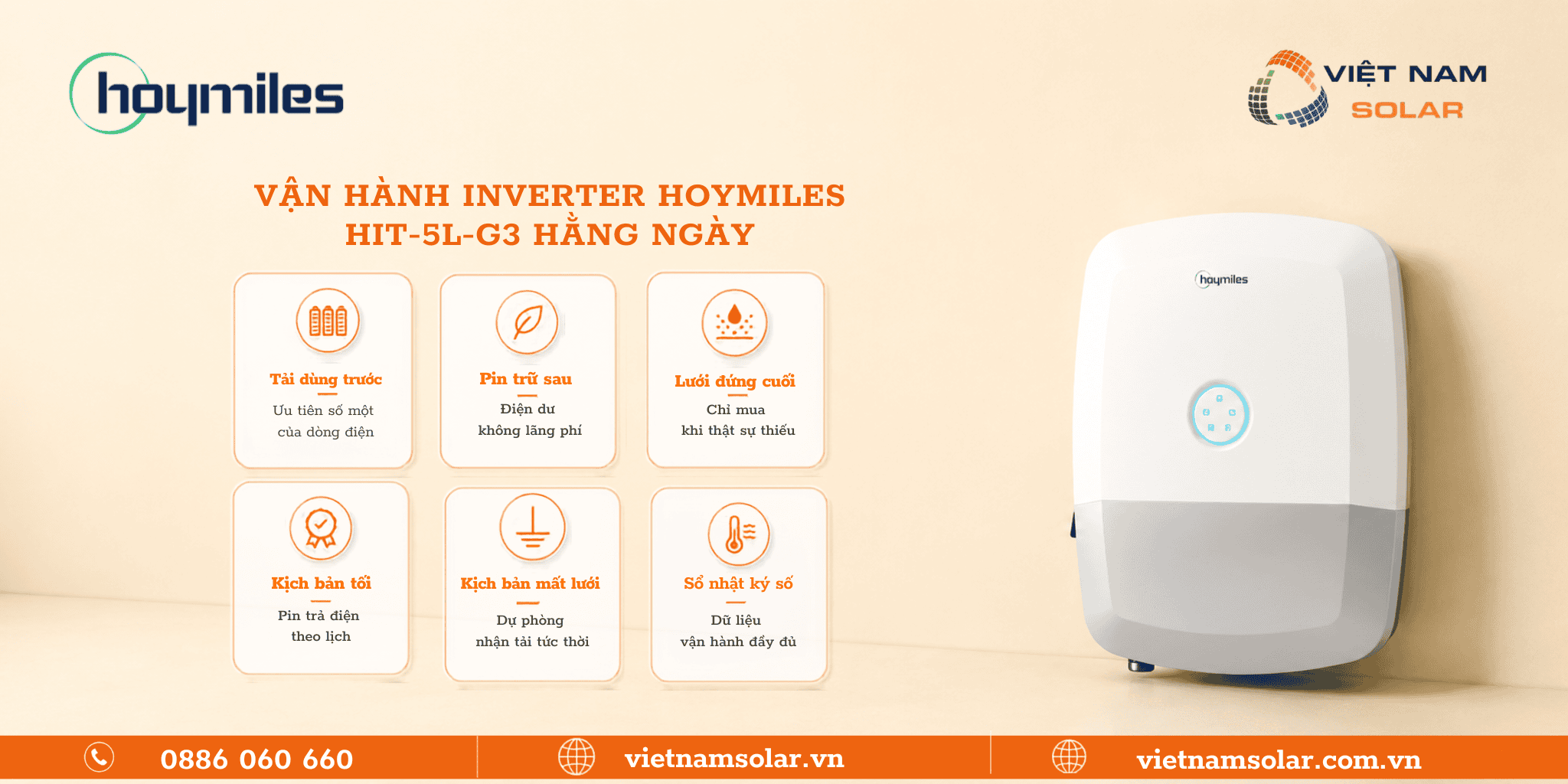 Vận hành HIT-5L-G3 inverter hybrid Hoymiles 5kW 3 pha áp thấp