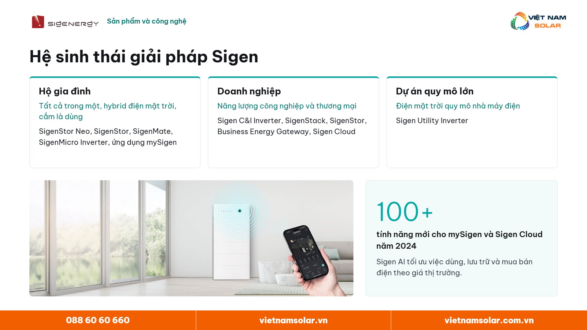 Hệ sinh thái giải pháp Sigen cho hộ gia đình, doanh nghiệp và dự án điện lớn