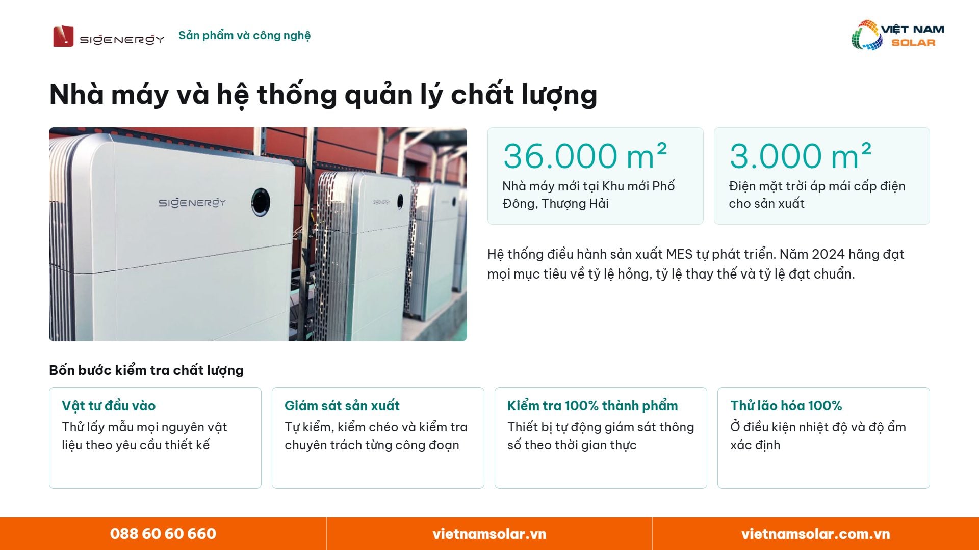 Nhà máy, trụ sở và hệ thống quản lý chất lượng Sigenergy