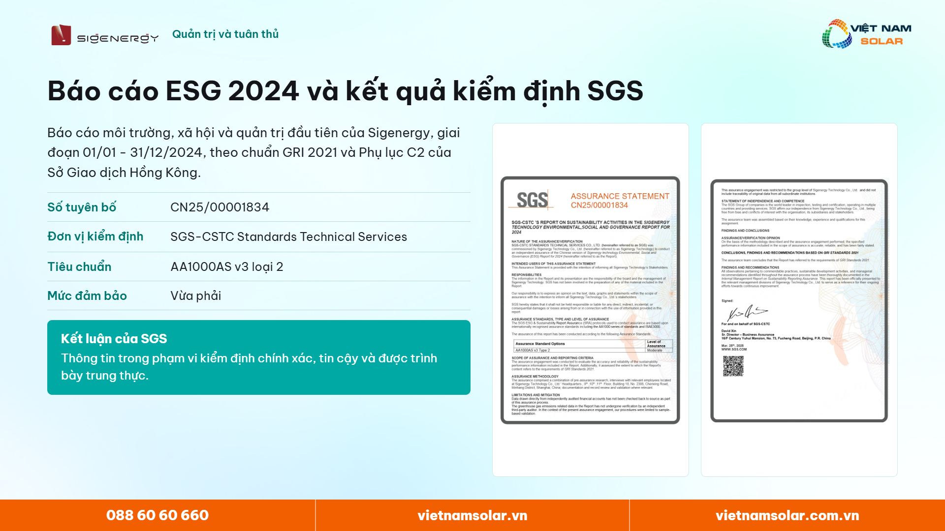 Báo cáo ESG 2024 của Sigenergy và kết quả kiểm định SGS