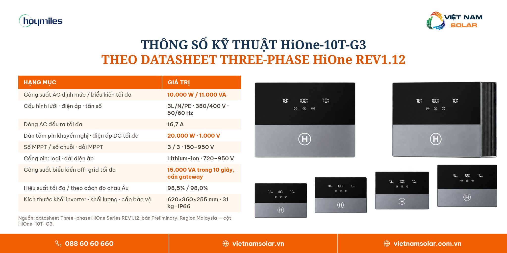HiOne-10T-G3 - Inverter Hybrid 3 Pha Hoymiles Đồng Bộ 10kW 12 HiOne-10T-G3 - bảng thông số kỹ thuật, inverter hybrid Hoymiles 10 kW 3 pha