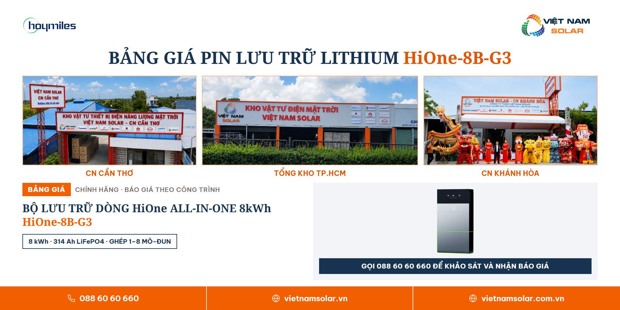 HiOne-8B-G3 - Bộ Lưu Trữ Dành Cho Dòng HiOne All in One Dung Lượng 8kWh 6 Giá pin lưu trữ HiOne-8B-G3 theo dung lượng và cách nhận báo giá từ Việt Nam Solar