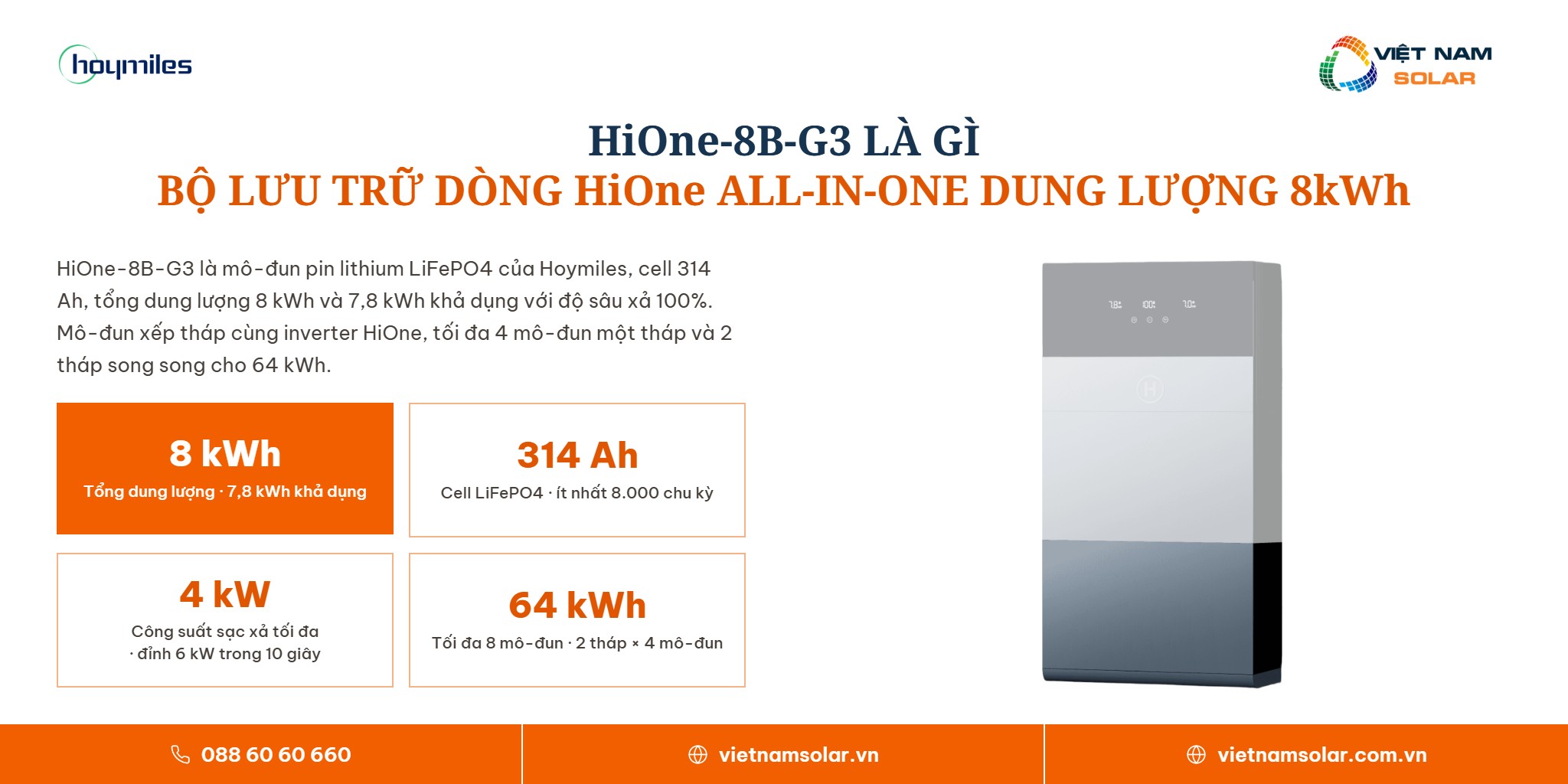 HiOne-8B-G3 - Bộ Lưu Trữ Dành Cho Dòng HiOne All in One Dung Lượng 8kWh 1 HiOne-8B-G3 là gì, bộ lưu trữ cho hệ HiOne All-in-One dung lượng 8 kWh của Hoymiles