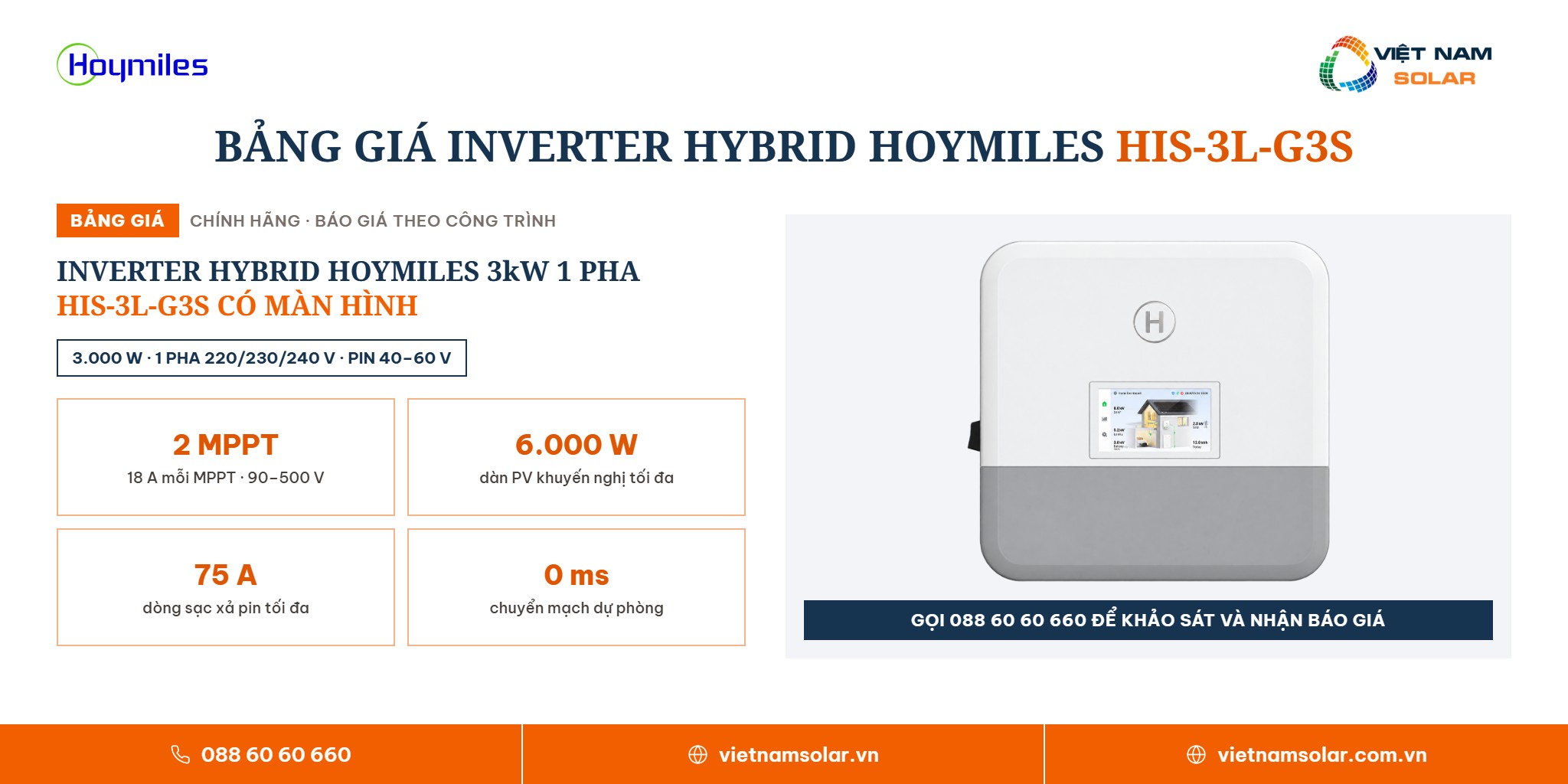 HIS-3L-G3S - Inverter Hybrid Hoymiles 3kW 1 Pha Có Màn Hình 12 HIS-3L-G3S - giá và cách nhận báo giá, inverter hybrid Hoymiles 3 kW 1 pha có màn hình