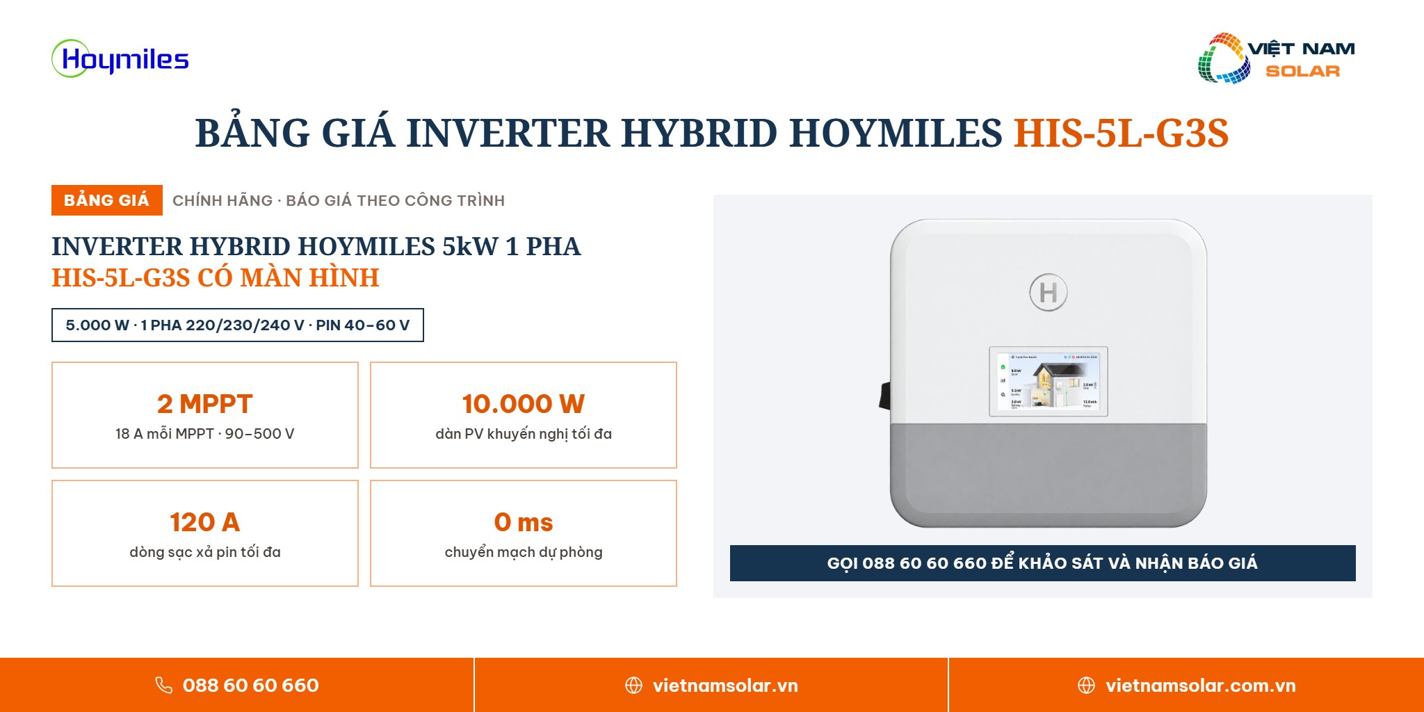 HIS-5L-G3S - Inverter Hybrid Hoymiles 5kW 1 Pha Có Màn Hình 12 HIS-5L-G3S - giá và cách nhận báo giá, inverter hybrid Hoymiles 5 kW 1 pha có màn hình