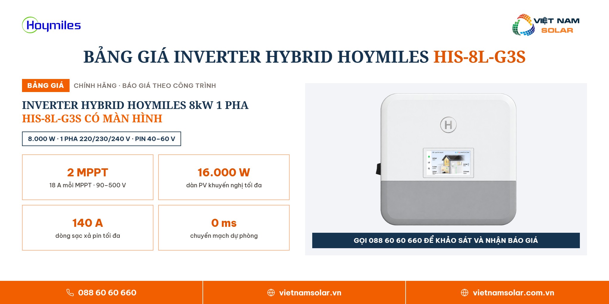 HIS-8L-G3S - Inverter Hybrid Hoymiles 8kW 1 Pha Có Màn Hình 12 HIS-8L-G3S - giá và cách nhận báo giá, inverter hybrid Hoymiles 8 kW 1 pha có màn hình