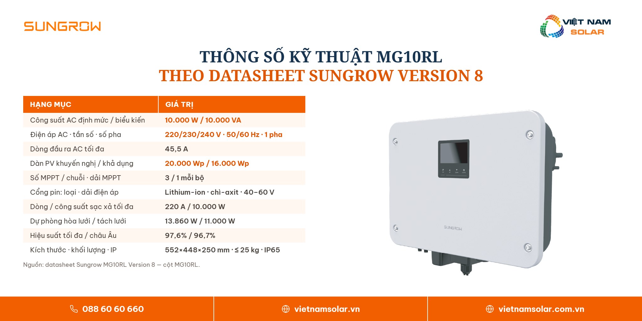 MG10RL - Inverter Hybrid Sungrow 10kW 1 Pha (Áp Thấp) 11 MG10RL - thông số kỹ thuật, inverter hybrid Sungrow 10 kW một pha áp thấp