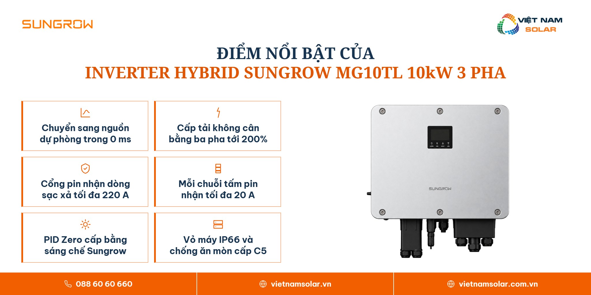 MG10TL - Inverter Hybrid Sungrow 10kW 3 Pha (Áp Thấp) 2 MG10TL - điểm nổi bật, inverter hybrid Sungrow 10 kW ba pha