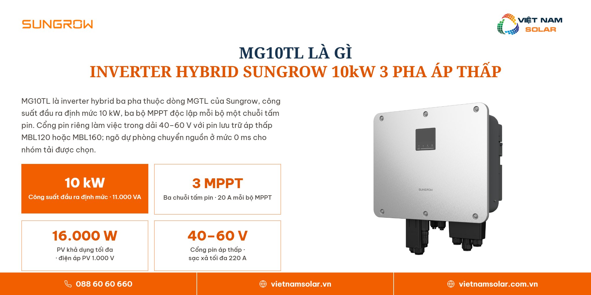 MG10TL - Inverter Hybrid Sungrow 10kW 3 Pha (Áp Thấp) 1 MG10TL - thông tin sản phẩm, inverter hybrid Sungrow 10 kW ba pha áp thấp