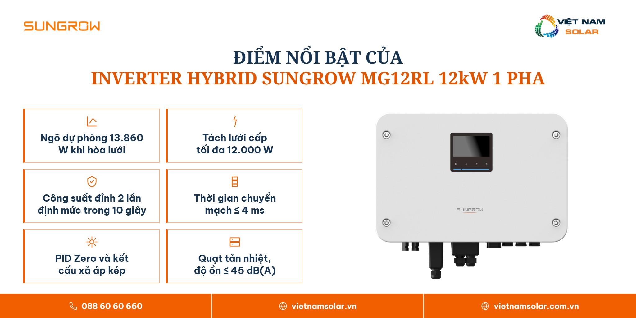 MG12RL - Inverter Hybrid Sungrow 12kW 1 Pha (Áp Thấp) 2 MG12RL - điểm nổi bật, inverter hybrid Sungrow 12 kW một pha áp thấp