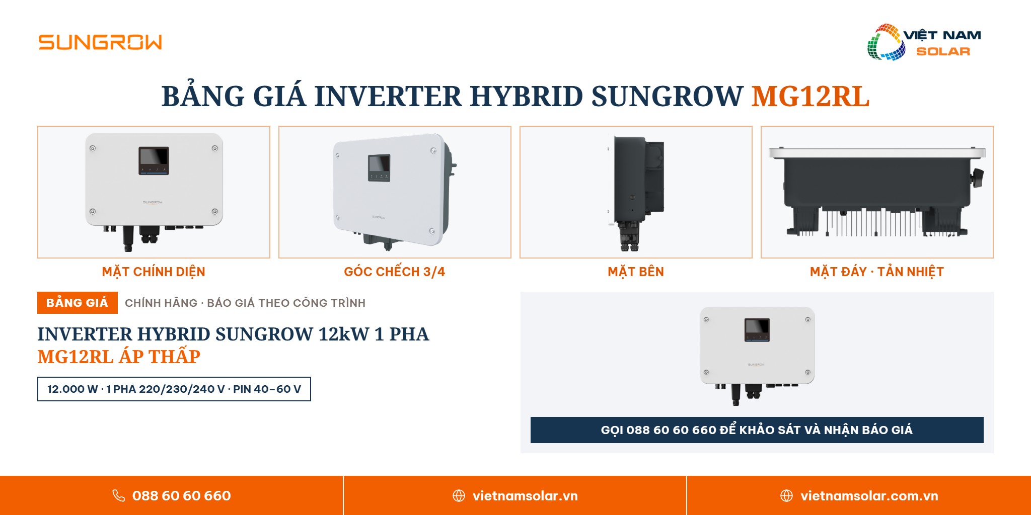 MG12RL - Inverter Hybrid Sungrow 12kW 1 Pha (Áp Thấp) 12 MG12RL - giá và cách nhận báo giá, inverter hybrid Sungrow 12 kW một pha áp thấp