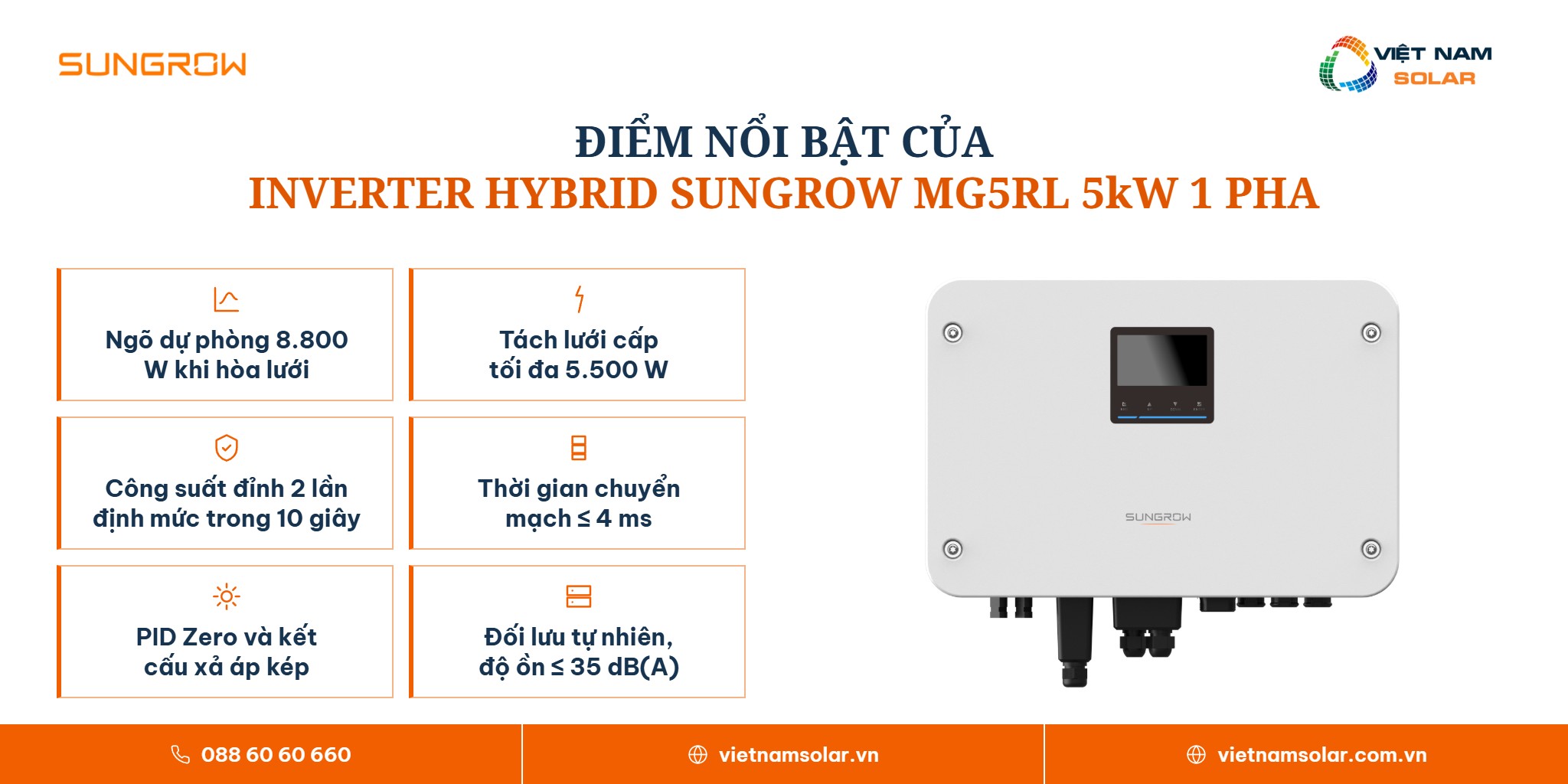 MG5RL - Inverter Hybrid Sungrow 5kW 1 Pha (Áp Thấp) 2 MG5RL - điểm nổi bật, inverter hybrid Sungrow 5 kW một pha áp thấp