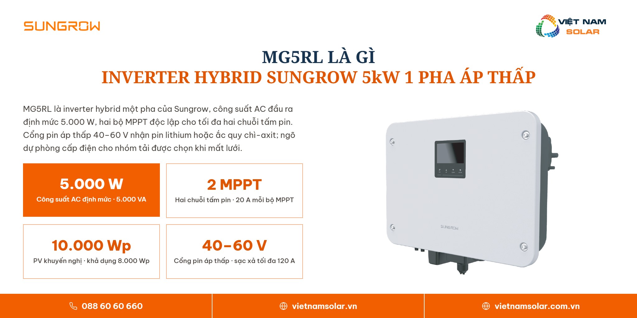 MG5RL - Inverter Hybrid Sungrow 5kW 1 Pha (Áp Thấp) 1 MG5RL - thông tin sản phẩm, inverter hybrid Sungrow 5 kW một pha áp thấp