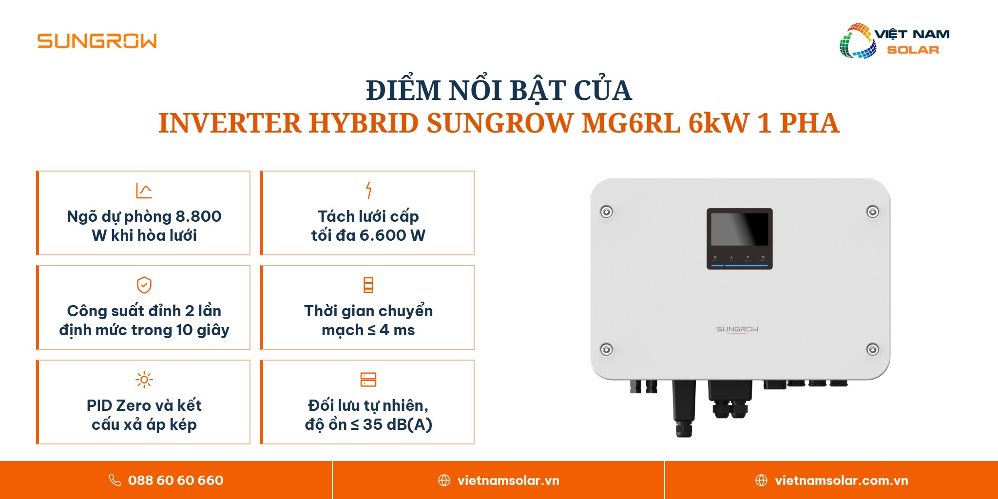 MG6RL - Inverter Hybrid Sungrow 6kW 1 Pha (Áp Thấp) 2 MG6RL - điểm nổi bật, inverter hybrid Sungrow 6 kW một pha áp thấp