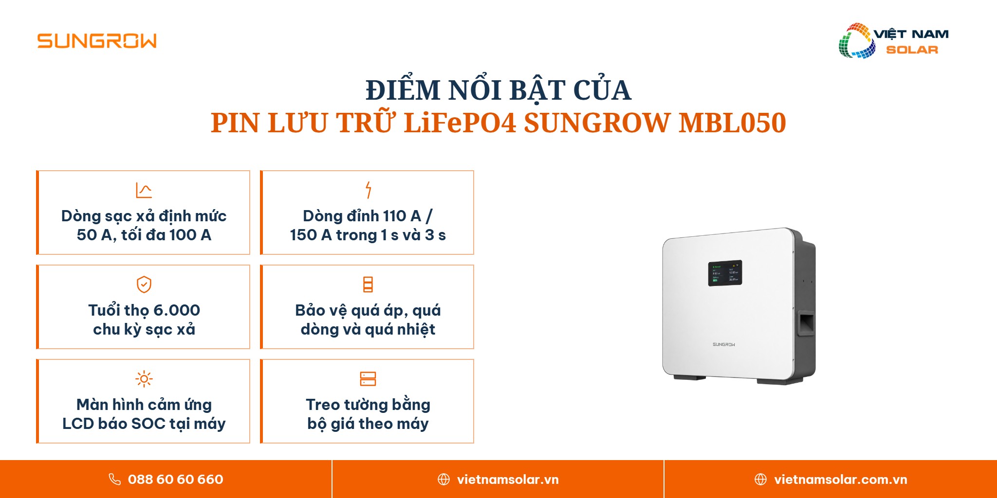MBL050 - Pin Lưu Trữ Điện Lithium Sungrow 5.12kWh (Áp Thấp) 2 MBL050 - Pin Lưu Trữ Điện Lithium Sungrow 5.12kWh (Áp Thấp) · các điểm nổi bật