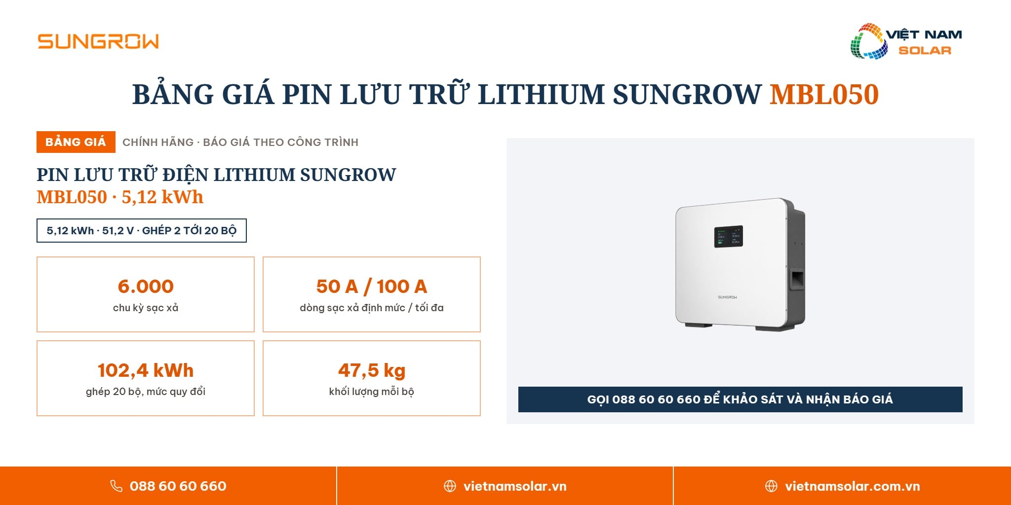 MBL050 - Pin Lưu Trữ Điện Lithium Sungrow 5.12kWh (Áp Thấp) 5 MBL050 - Pin Lưu Trữ Điện Lithium Sungrow 5.12kWh (Áp Thấp) · bảng giá và cách nhận báo giá