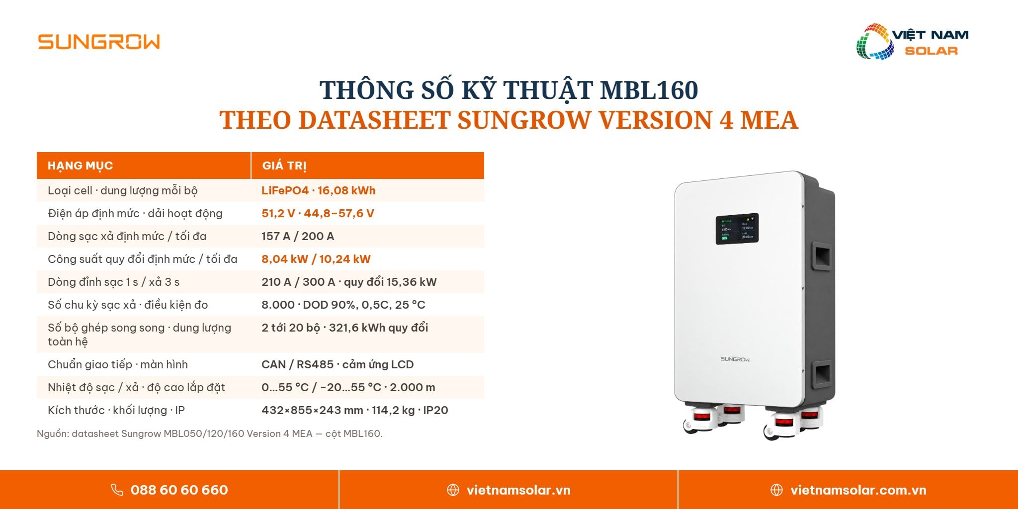 MBL160 - Pin Lưu Trữ Điện Lithium Sungrow 16.08kWh (Áp Thấp) 3 MBL160 - Pin Lưu Trữ Điện Lithium Sungrow 16.08kWh (Áp Thấp) · bảng thông số kỹ thuật theo nhóm