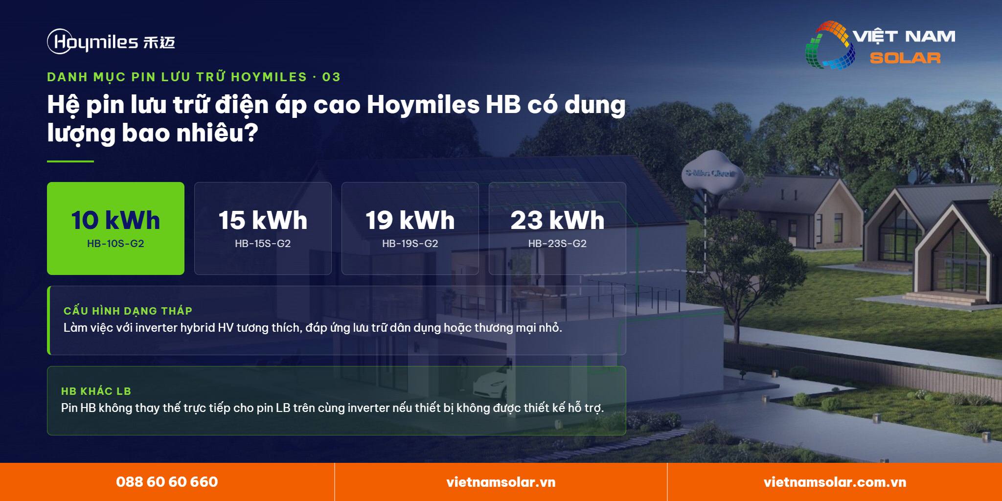Pin lưu trữ điện áp cao HB của Hoymiles có dung lượng bao nhiêu? Lưu trữ lithium Hoymiles – pin điện áp cao HB dung lượng 10, 15, 19 và 23 kWh