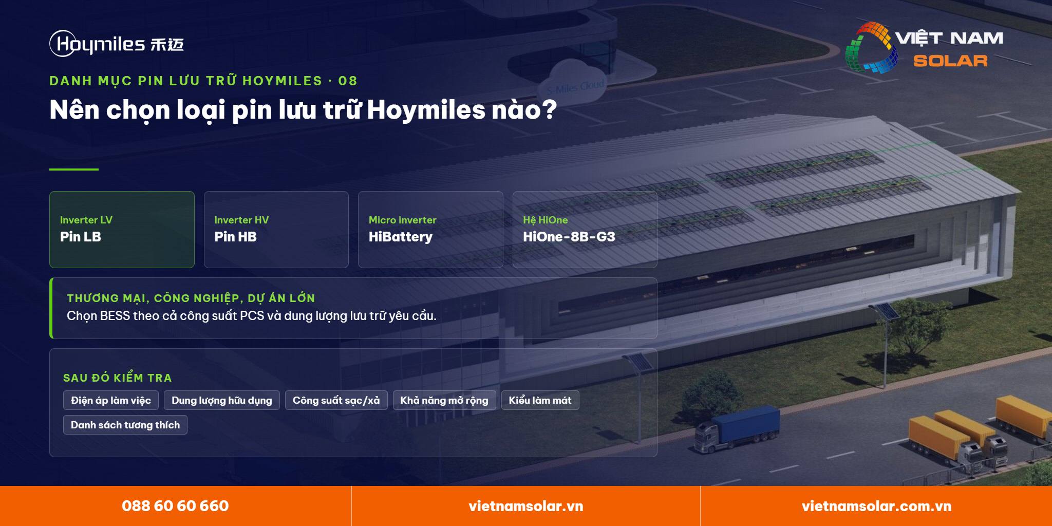 Nên chọn pin lưu trữ Hoymiles nào cho từng loại biến tần? Lưu trữ lithium Hoymiles – cách chọn pin theo inverter: LV dùng LB, HV dùng HB, micro inverter dùng HiBattery, hệ HiOne dùng HiOne-8B-G3
