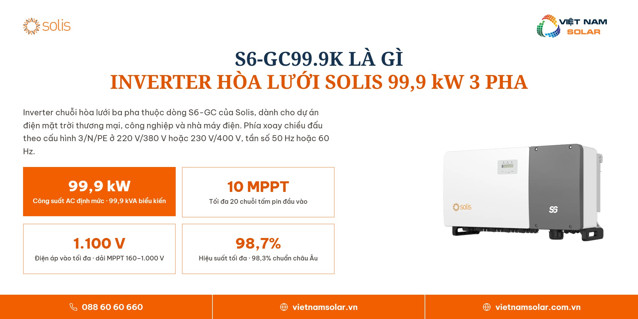 S6-GC99.9K - Inverter Hòa Lưới Solis 99.9KW 3 Pha 1 S6-GC99.9K - Inverter Hòa Lưới Solis 99.9KW 3 Pha - S6-GC99.9K là gì? Inverter hòa lưới Solis 99,9 kW 3 pha