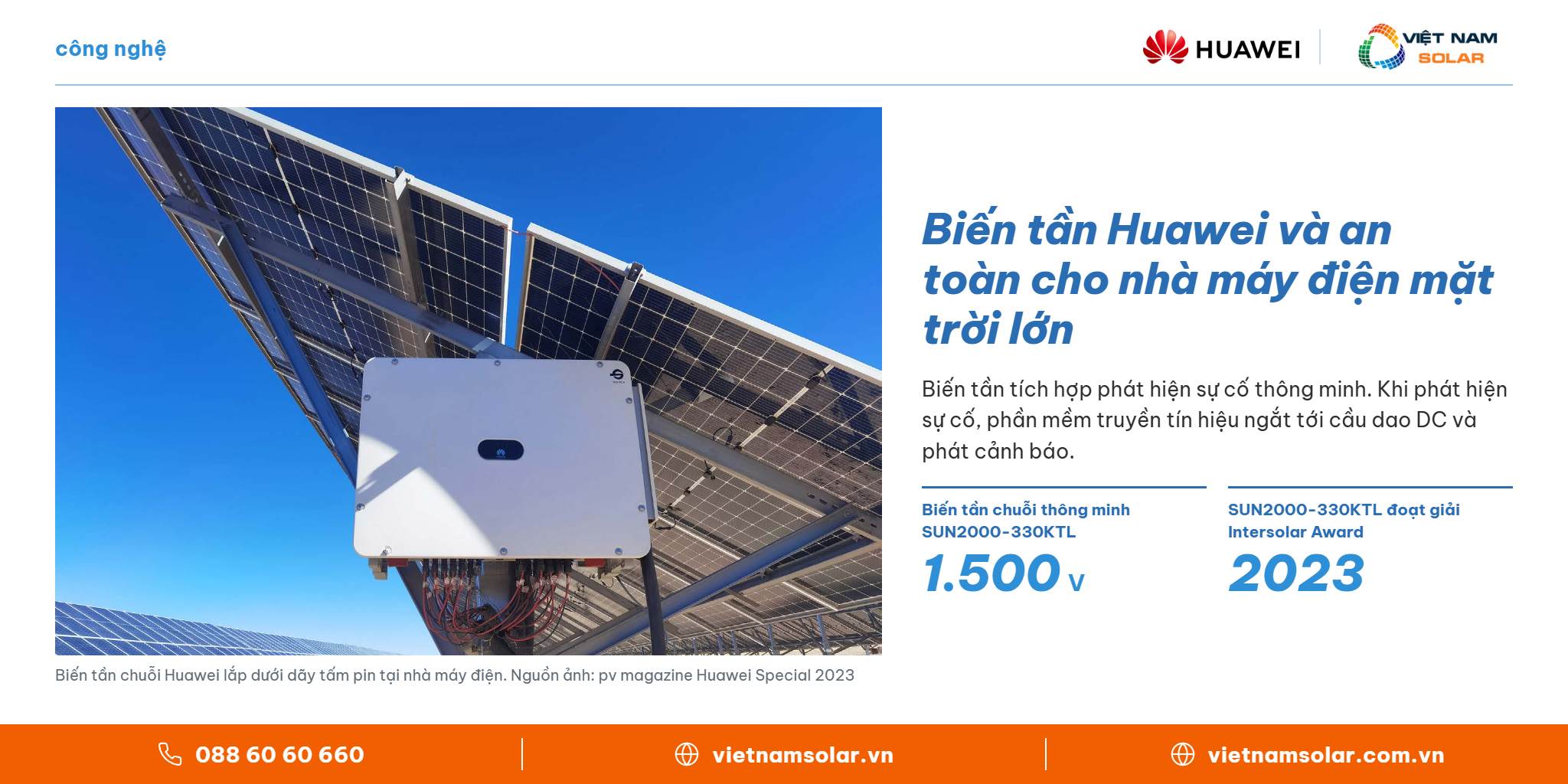 Biến tần Huawei và an toàn cho nhà máy điện mặt trời lớn – Huawei FusionSolar, Việt Nam Solar