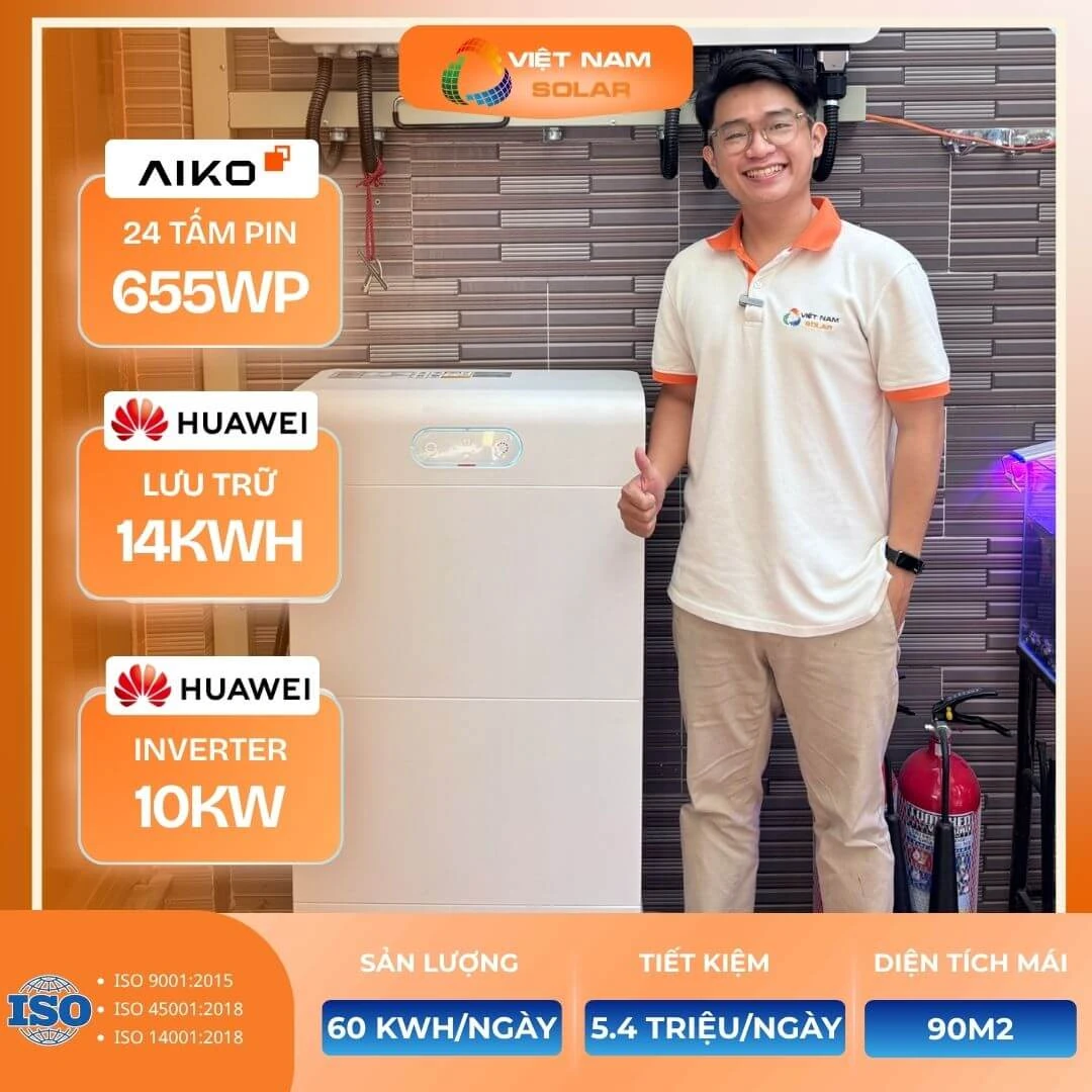 Hệ Hybrid 15kWp + 14kWh lưu trữ