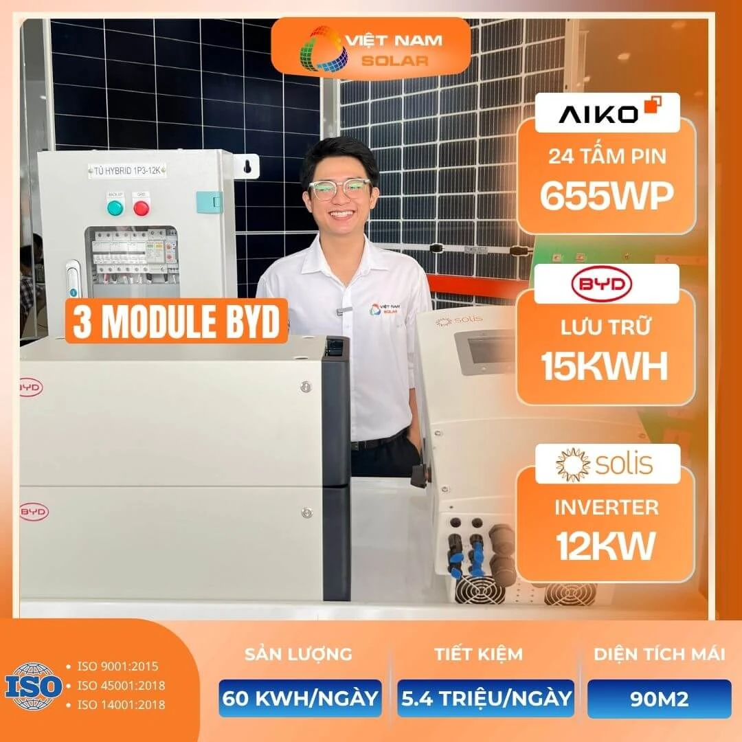 Hệ Hybrid 15kWp + 15kWh lưu trữ