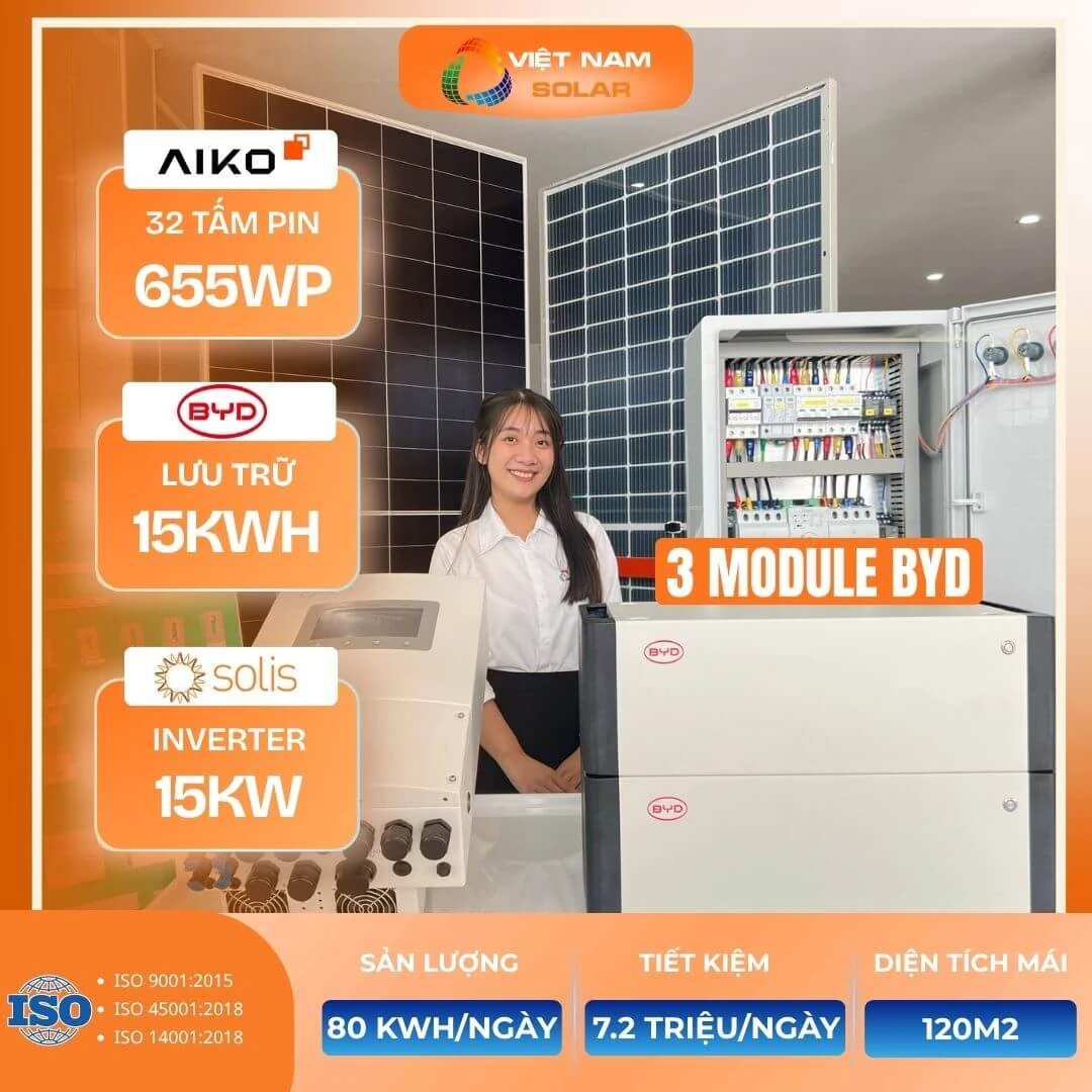 Hệ Hybrid 20kWp + 15kWh lưu trữ