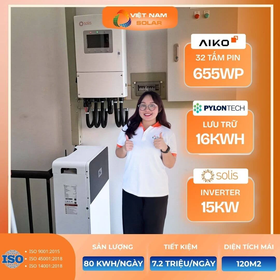 Hệ Hybrid 20kWp + 16kWh lưu trữ