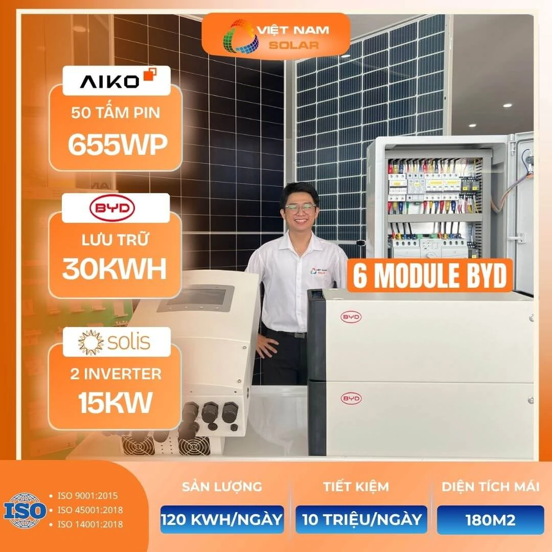 Hệ Hybrid 30kWp + 30kWh lưu trữ