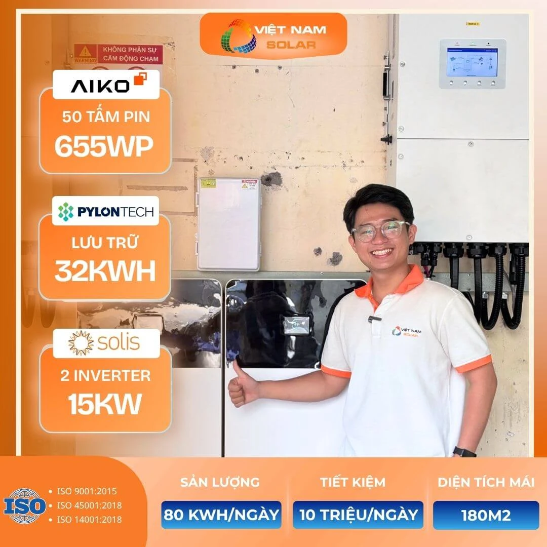Hệ Hybrid 30kWp + 32kWh lưu trữ