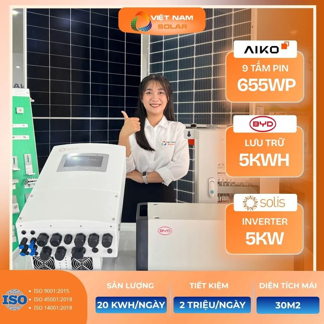 Hệ Hybrid 5kWp + 5kWh lưu trữ