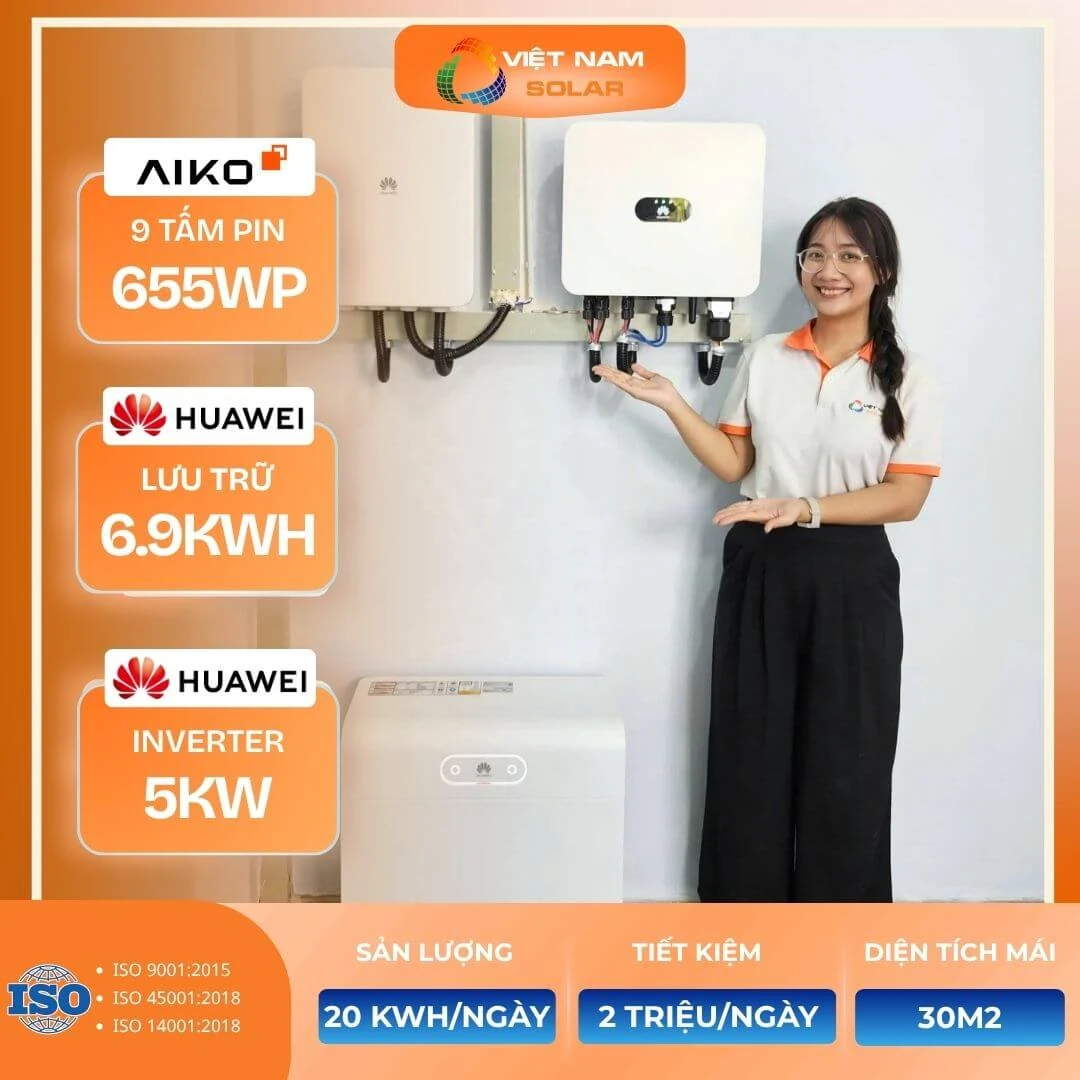 Hệ Hybrid 5kWp + 6.9kWh lưu trữ