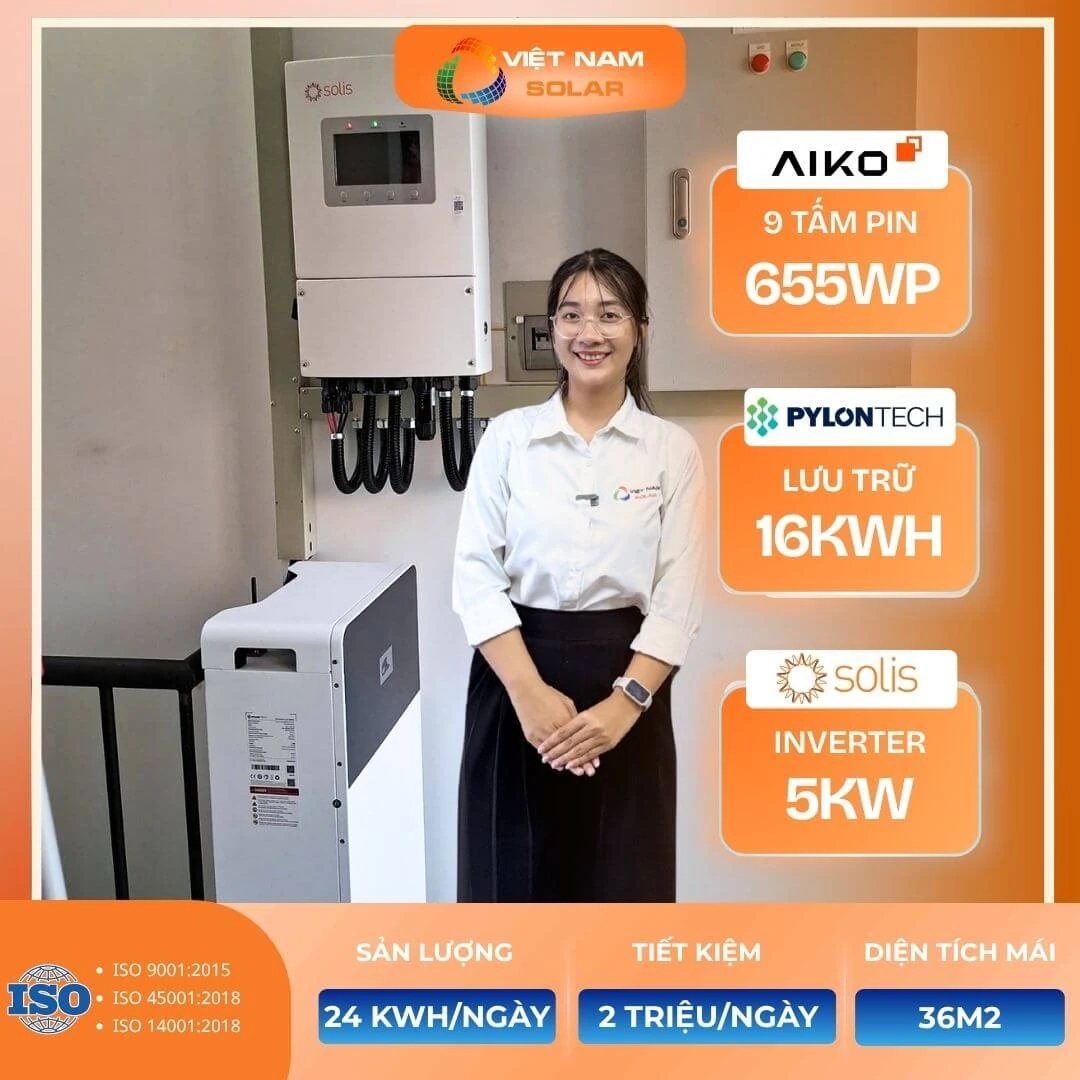 Hệ Hybrid 6kWp + 16kWh lưu trữ